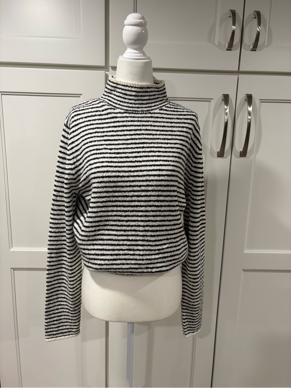 J. Crew Black & White Striped Mock Neck Sweater